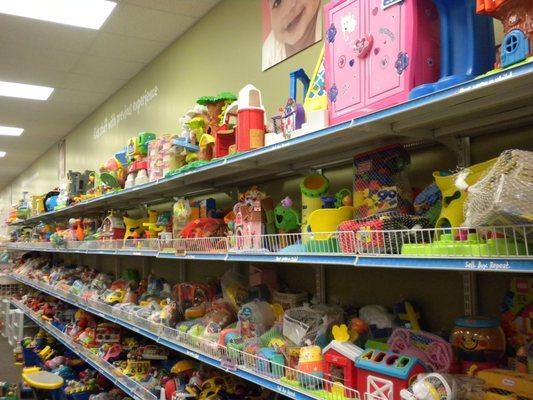 shelves of toys