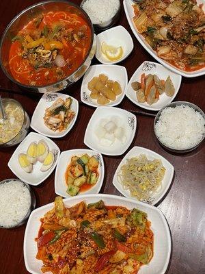 Kimchee Dok Bokum, JjamPong, Egg drop soup, oJingEo BokKeum