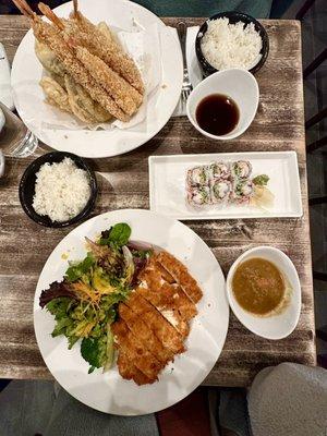 Chicken Katsu, Shrimp & Vegetable Tempura, Spicy Seafood Maki