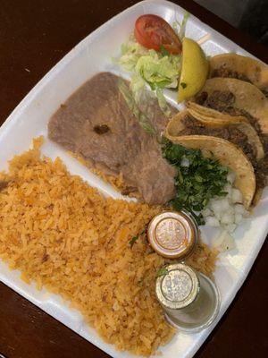 3 Tacos and Arroz y Frijoles Plate