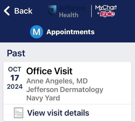 Jefferson's MyChart app is excellent. Down is where I'd find notes from my recent visit with Dr. Angeles