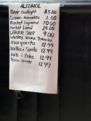 Alcohol menu