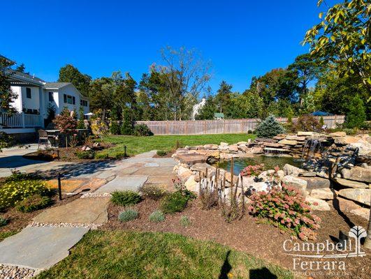 Walkway with Waterfall Pond and Patio