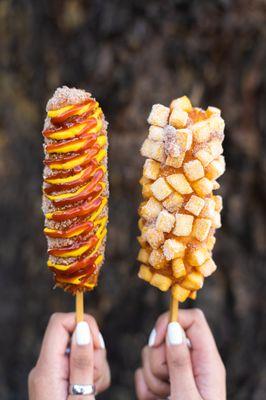 classic mozzarella hot dog (L) potato hot dog (R)