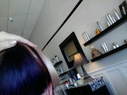 Purple and blonde at beehive salon!!! Thanks Hillary! Still looks  amazing!