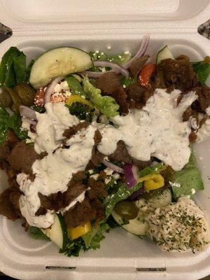 Greek salad with gyro meat