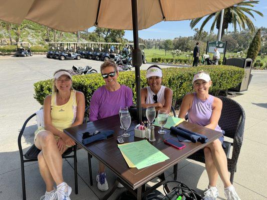 Tennis friends enjoying lunch after a fun match!