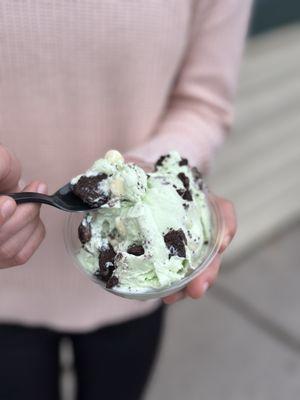 Mint chocolate chip ice cream with Oreo's mixed in! Silver Street Creamery in Elko, NV