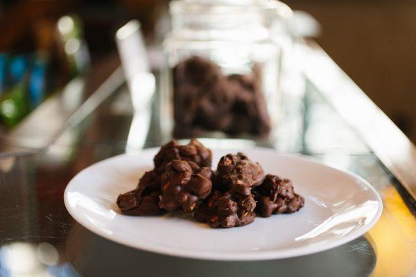 Chocolate-covered peanut clusters are protein-packed treats adored by adults and kids alike. Always gluten-free and always available!