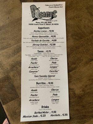 Updated menu 7/7/21