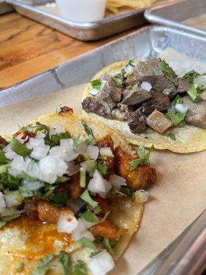 Tacos de Pastor & Lengua on Corn Tortillas