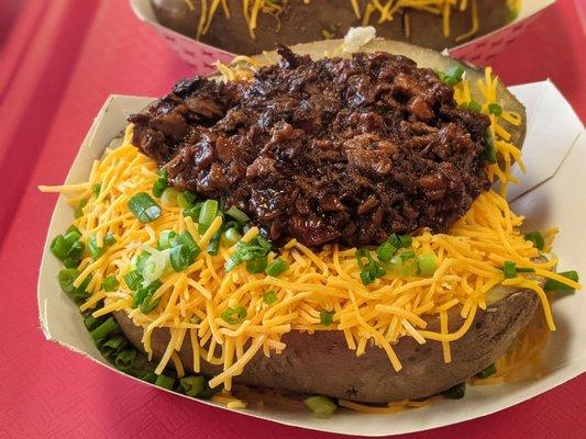 Chopped brisket on potatoes