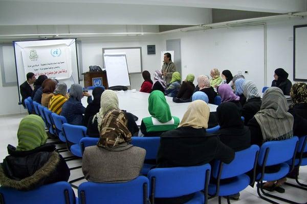 Bill teaching a conflict resolution course at a UN Refugee Women's College in the West Bank