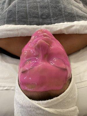 relaxing pink facemask.