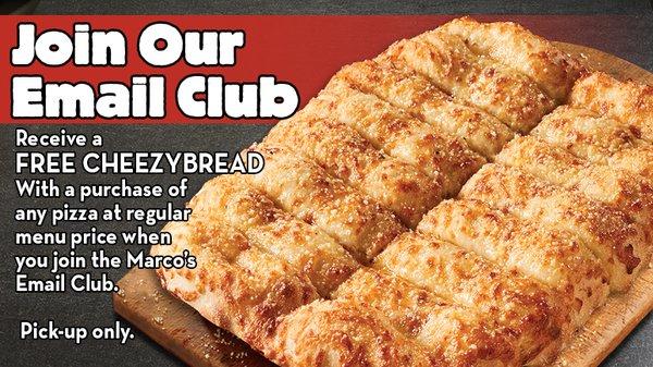 Get A free Cheezy bread by signing up!