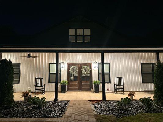 The Maple Barndominium  front door decorated