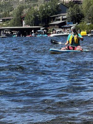 Hubby on his paddle board.