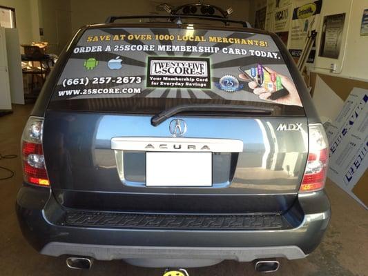 Window Vehicle Wraps can get very creative without changing the whole look of your car.  Call Today (661)775-2636