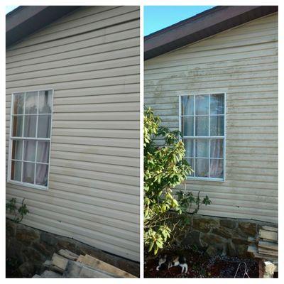 Before and after of a mold covered home.