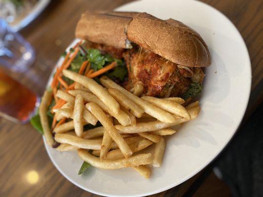 02/27/21 - Meatball Sandwich with a side of fries and salad.