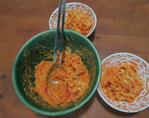 Fettuccini with Butternut Squash & Red Poblano crema