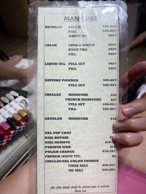 Spa prices for manicure