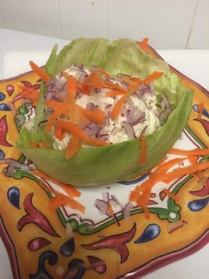 Homemade chicken salad in a lettuce bowl!