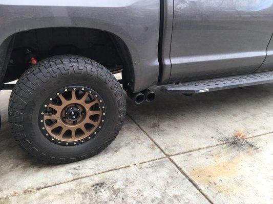 Exhaust as they exit from underneath my truck  3" black painted s/ s pipes