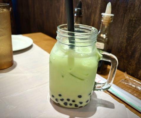 Honeydew Melon Milk Tea with boba