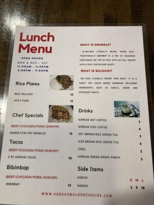 Lunch menu