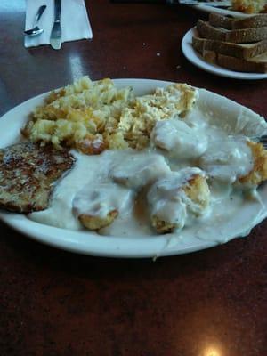 Biscuits and gravy does not come with the eggs or hashbrowns