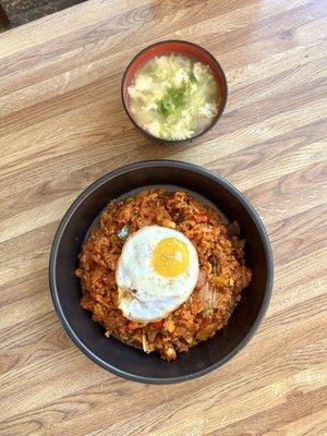 Kimchi Spam Fried Rice with side of Egg Drop Soup