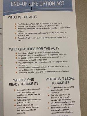 We support the aid in dying law and our doctors prescribe the medications