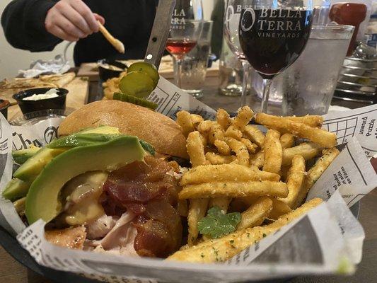 Turkey melt with truffle fries & a glass of Lemberger wine