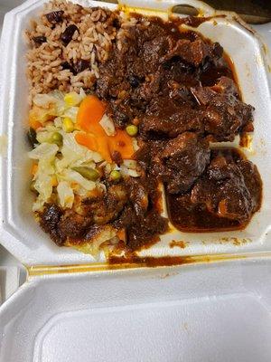 Stew Chicken, Rice & Peas, Cabbage