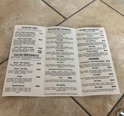 Takeout menu