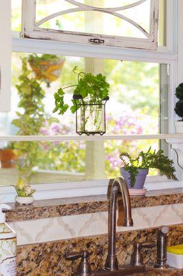 Our updated kitchen window area with our lovely finds!