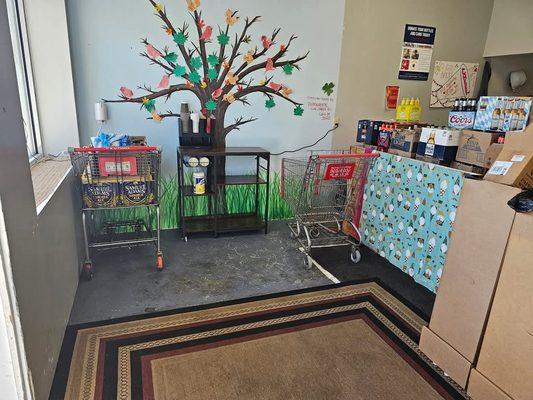 Our lobby hosts a free coffee bar for customers while they wait.