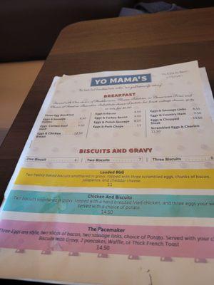 Yo Mama's menu