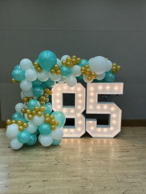 Large light up marquee numbers with balloon garland available