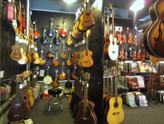 Most of the ukulele brands I saw were Oscar Schmidt, Kala, Ibanez, and the oh-so-fun Kala Ukadelics