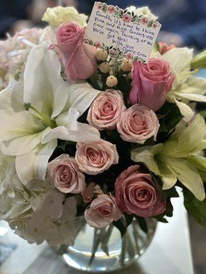 Pink and white flowers.