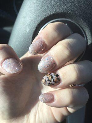 Rose gold gel polish and freehand cheetah art