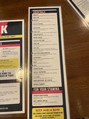 Cocktail menu