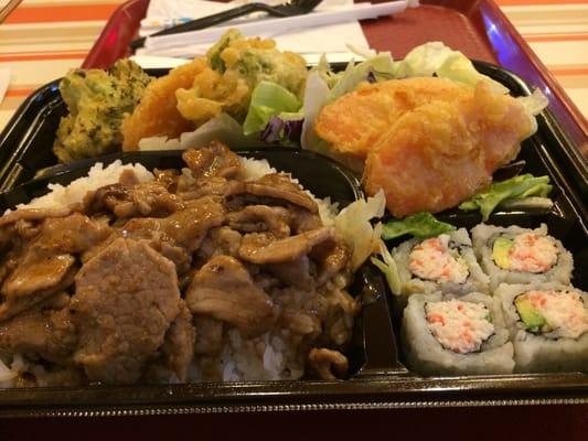 Beef bento with all veggie tempura