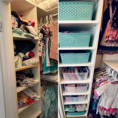 Girl's closet, bins added.