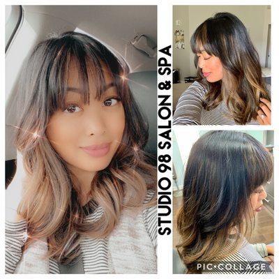 One of our lovely regulars loving her bangs and balayage for the fall season.