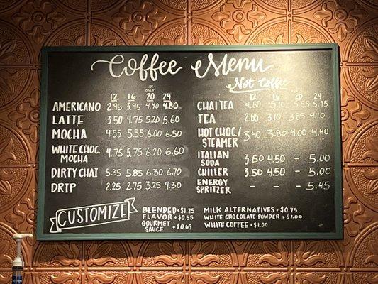 Coffee menu