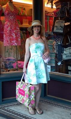 In front of the Pink Paddock boutique in Saratoga Springs, NY