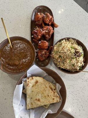 Goat masala Manchurian Fried Rice  6 Pieces Drums of Heaven  Tikka Masala Desi (Entree)